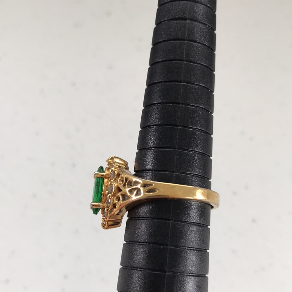 Vintage Emerald Stone with Accents 10K Gold Plated Ring - Picture 7 of 12